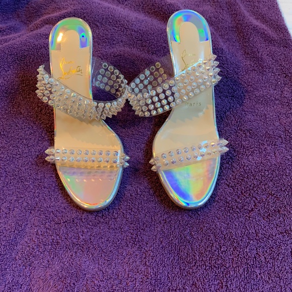 NWOB Christian Louboutin PVC/Silver Studded Slide Sandals sz 39 - Picture 1 of 7